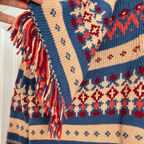 Anthropologie Sparrow Fair Isle Aztec Hooded Zip Wool Cardigan Cloud 9 Kayla - Picture 9 of 14